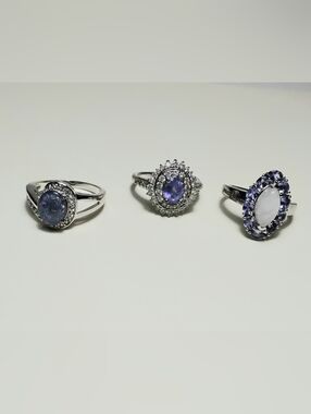 925 Silver 3 Ring Lot Blue Opal, Tanzanite Sz 8-1/2